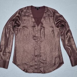 Express Men’s Metallic Rose Brown V-Neck Shirt